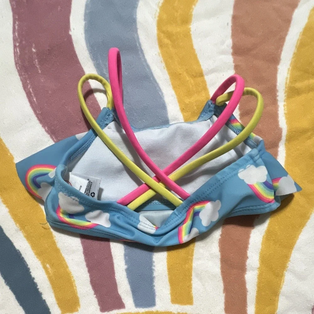 Wonder Nation Girls Bikini Swim Top rainbow Print Blue Multicolor 12M Lined
